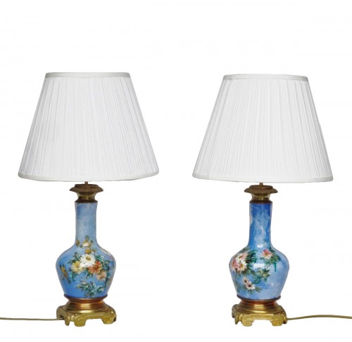 Barbotine lamps with impressionist decoration