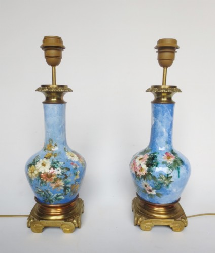 Barbotine lamps with impressionist decoration - 