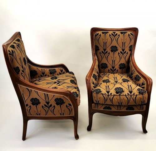 Sièges Fauteuil & Bergère - Louis Majorelle - Paire de fauteuils Art Nouveau "Moulurations Ornées"
