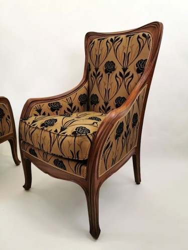  - Louis Majorelle - Pair of Art Nouveau armchairs &quot;Moulurations Ornées