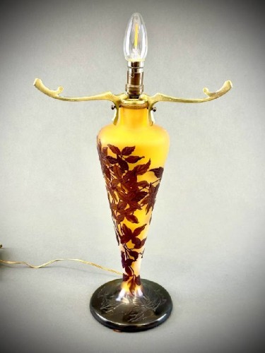 XXe siècle - Emile Gallé - Lampe Champignon Art nouveau "Clématites"