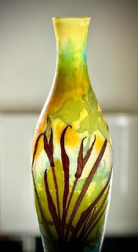 Emile Gallé - Art nouveau vase &quot;Iris and Water Lilies - Glass & Crystal Style Art nouveau