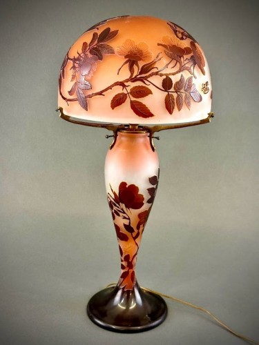 Luminaires Lampe - Emile Gallé - Lampe Champignon Art Nouveau "Aux Roses"