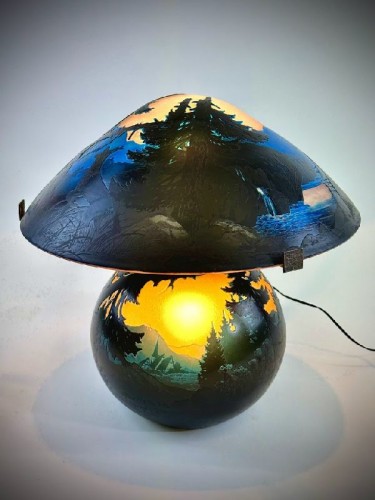 Muller Frères Lunéville Mushroom Lamp &quot;Vosgian Landscape - Lighting Style Art Déco
