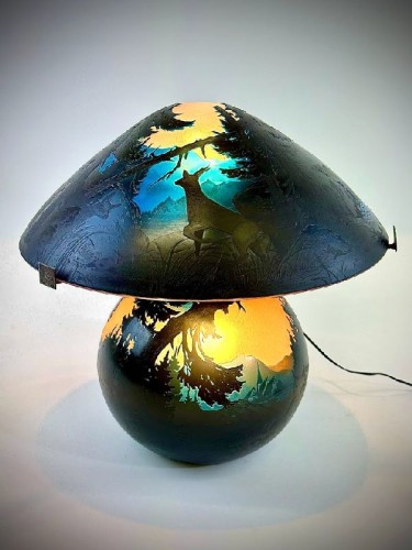 Lighting  - Muller Frères Lunéville Mushroom Lamp &quot;Vosgian Landscape