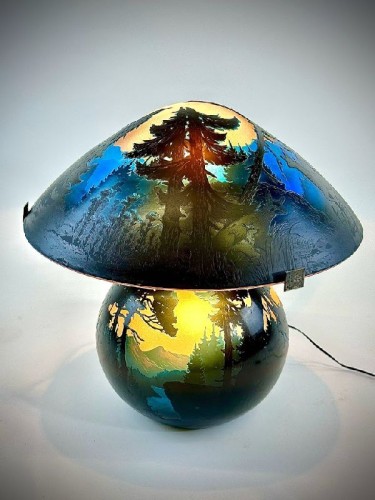 Muller Frères Lunéville Mushroom Lamp &quot;Vosgian Landscape - 