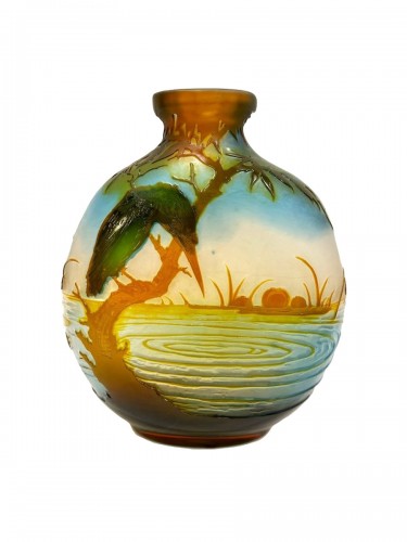 Emile Gallé - Art nouveau vase &quot;To the kingfisher&quot;