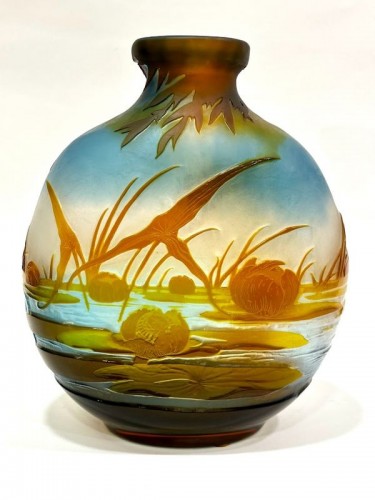 Emile Gallé - Vase Art nouveau "Au martin-pêcheur" - Verrerie, Cristallerie Style Art nouveau