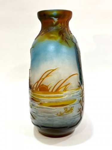 Emile Gallé - Vase Art nouveau "Au martin-pêcheur" - Antiquités Art Nouveau