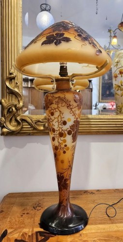 Emile Gallé - Grande Lampe Champignon Art nouveau "Aux Raisins " - Luminaires Style Art nouveau