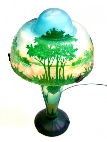 Daum - Lampe champignon "Paysage Lacustre" - Art nouveau