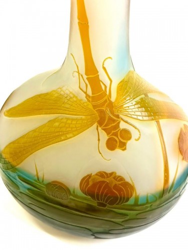 XXe siècle - Emile Gallé - Important Vase art nouveau "Libellule"