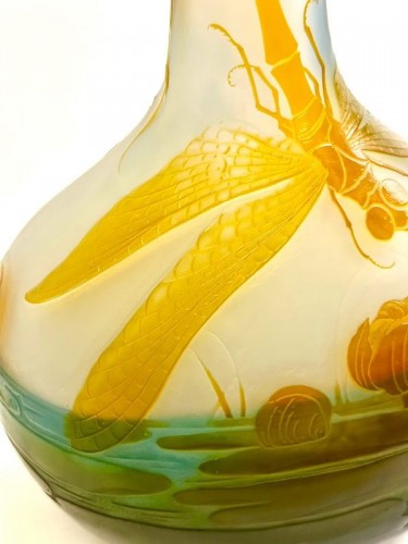 Antiquités - Emile Gallé - Important Vase art nouveau "Libellule"