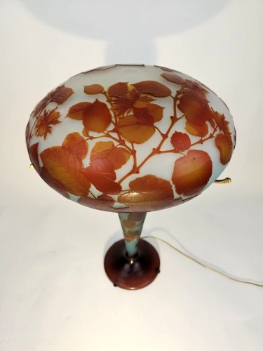 Emile Gallé - Lampe champignon Art nouveau "Aux noisettes" - Antiquités Art Nouveau