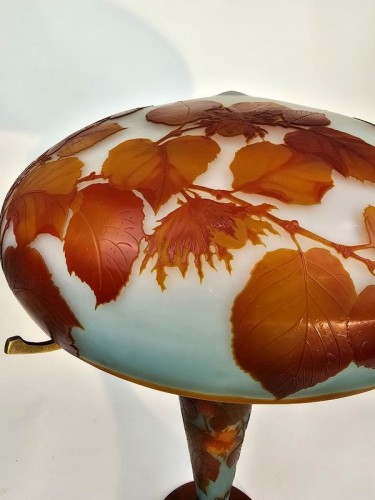 Antiquités - Emile Gallé - Lampe champignon Art nouveau "Aux noisettes"