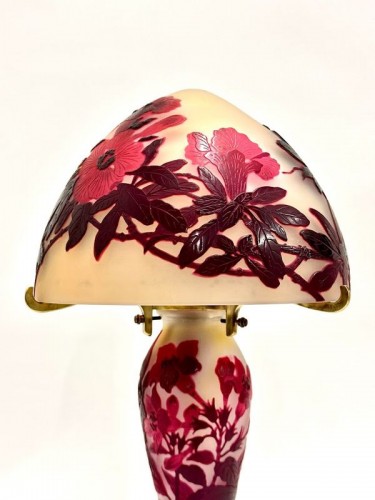 Antiquités - Emile Gallé - Lampe champignon Art nouveau "Bignones"