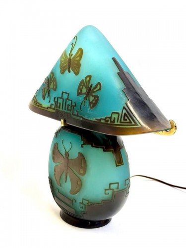 Emile Gallé - Lampe champignon Art Nouveau "Pagode" - Antiquités Art Nouveau