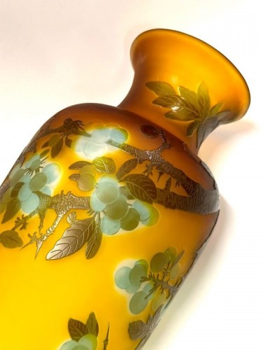 Antiquités - Emile Gallé - Grand vase Art nouveau "Prunus"