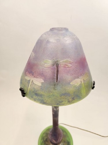 Daum Nancy - Lampe Champignon Art Nouveau "Libellules" - Antiquités Art Nouveau