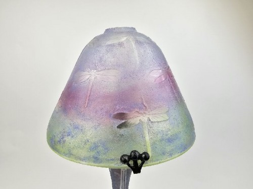 Antiquités - Daum Nancy - Lampe Champignon Art Nouveau "Libellules"