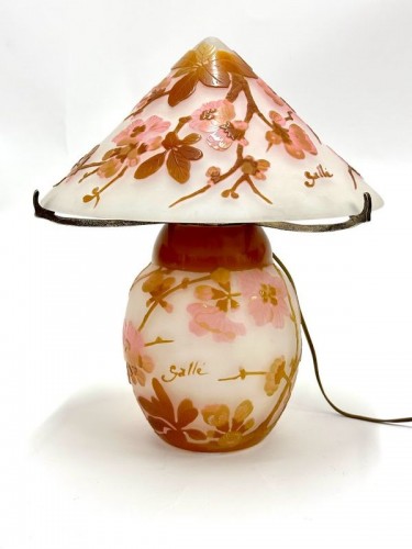 Luminaires Lampe - Emile Gallé - Lampe Champignon Art Nouveau " Fleurs de Pommiers"