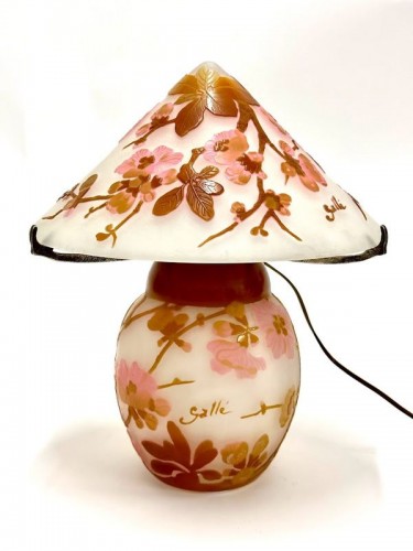 Emile Gallé - Lampe Champignon Art Nouveau " Fleurs de Pommiers" - Antiquités Art Nouveau
