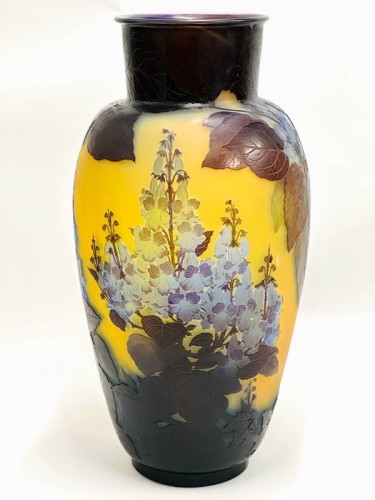 Emile Gallé - Monumental Vase Art nouveau "Paulownia" - Verrerie, Cristallerie Style Art Déco