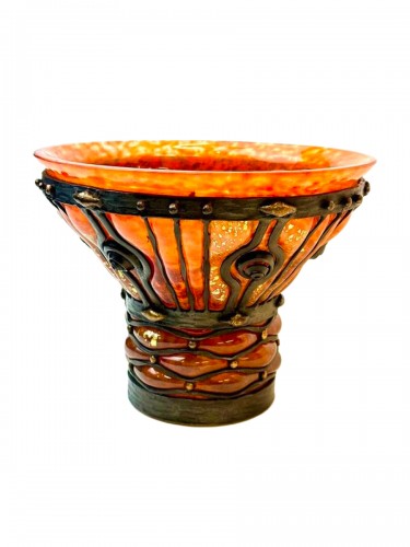 Daum Majorelle - Vase Verre de Jade à monture métallique