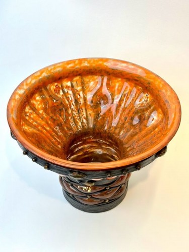 XXe siècle - Daum Majorelle - Vase Verre de Jade à monture métallique