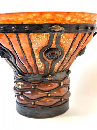 Daum Majorelle - Vase Verre de Jade à monture métallique - Art Déco
