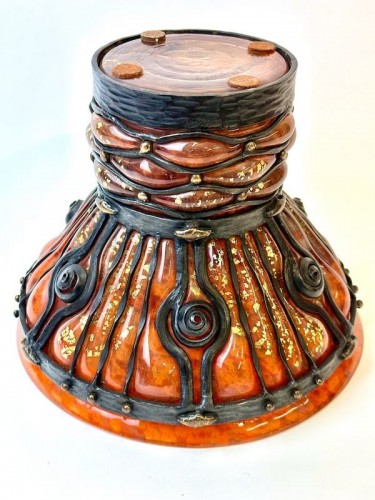 Antiquités - Daum Majorelle - Vase Verre de Jade à monture métallique