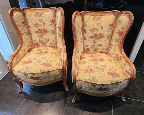 Pair of Art Nouveau &quot;Glycine&quot; bergères, Nancy school - Seating Style Art nouveau