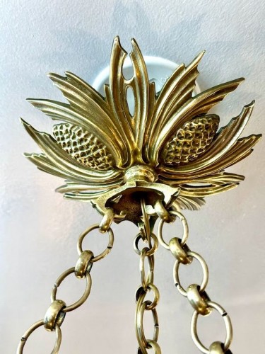 Antiquités - Emile Gallé - Plafonnier Art nouveau "Pommes de Pin"