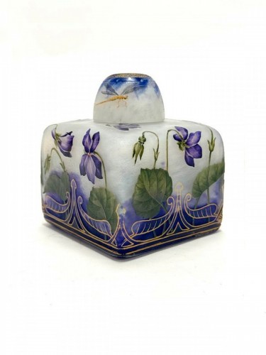 Daum Nancy - "Violets and Dragonflies" Art Nouveau inkwell