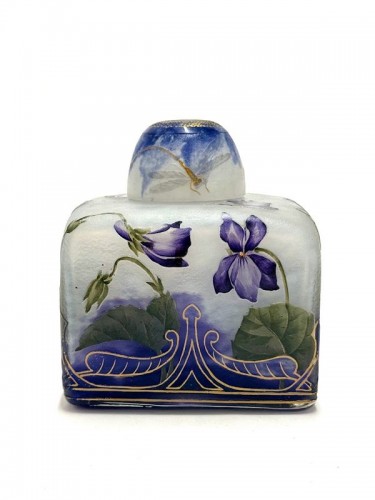 Daum Nancy - &quot;Violets and Dragonflies&quot; Art Nouveau inkwell - Glass & Crystal Style Art nouveau