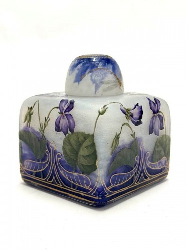 Glass & Crystal  - Daum Nancy - &quot;Violets and Dragonflies&quot; Art Nouveau inkwell