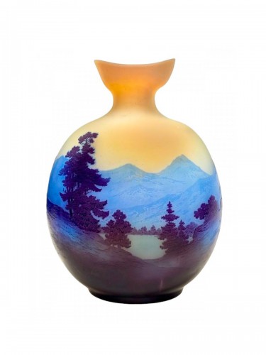 Emile Gallé - Monumental vase Art nouveau Paysage Alpin