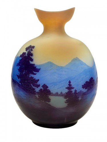 Verrerie, Cristallerie  - Emile Gallé - Monumental vase Art nouveau Paysage Alpin