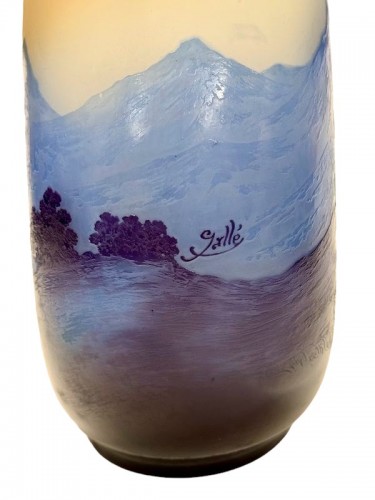 Antiquités - Emile Gallé - Monumental vase Art nouveau Paysage Alpin