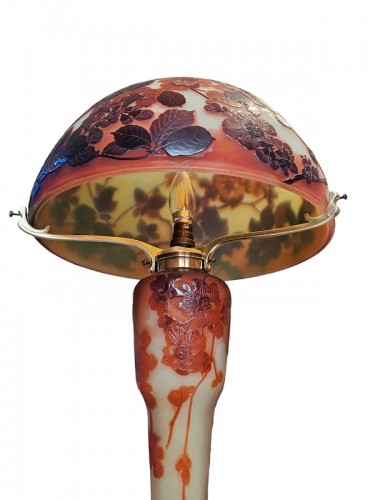 Antiquités - Emile Gallé - Large Art Nouveau &quot;Japanese Cherry Blossom&quot; Mushroom Lamp