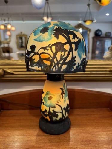 Muller Frères Lunéville - “Blue Anemones” Mushroom Lamp - 