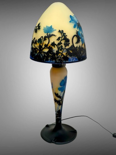 Muller Frères Lunéville - Importante lampe champignon "Anémones bleues" - Antiquités Art Nouveau