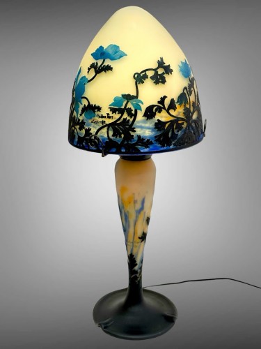 Muller Frères Lunéville - Importante lampe champignon "Anémones bleues" - Art Déco