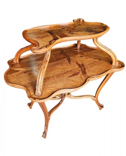 Emile Gallé - Table à thé Art nouveau "Paysage lacustre aux Iris"