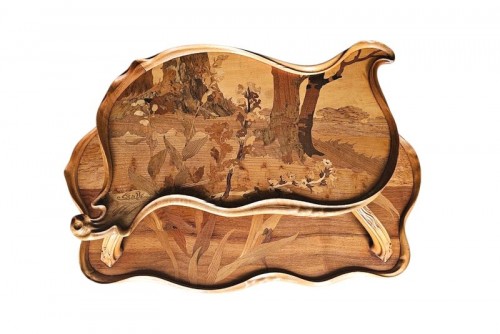 Mobilier Table & Guéridon - Emile Gallé - Table à thé Art nouveau "Paysage lacustre aux Iris"
