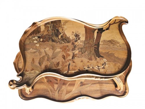 Emile Gallé - Table à thé Art nouveau "Paysage lacustre aux Iris" - Antiquités Art Nouveau