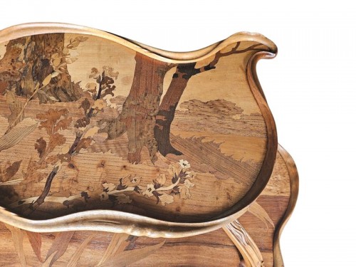 Art nouveau - Emile Gallé - Table à thé Art nouveau "Paysage lacustre aux Iris"