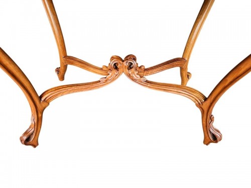Antiquités - Emile Gallé - Table à thé Art nouveau "Paysage lacustre aux Iris"