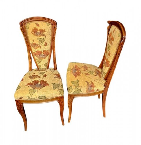 XXe siècle - Louis Majorelle - Paire de chaises Art nouveau "Chicorée"