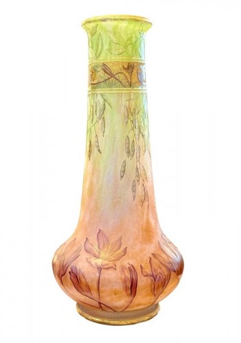 Daum Nancy Vase Art Nouveau "Crocus et Abeilles" - Verrerie, Cristallerie Style Art nouveau